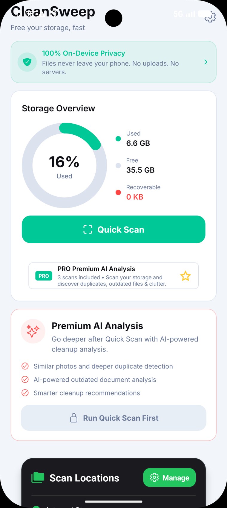CleanSweep home screen