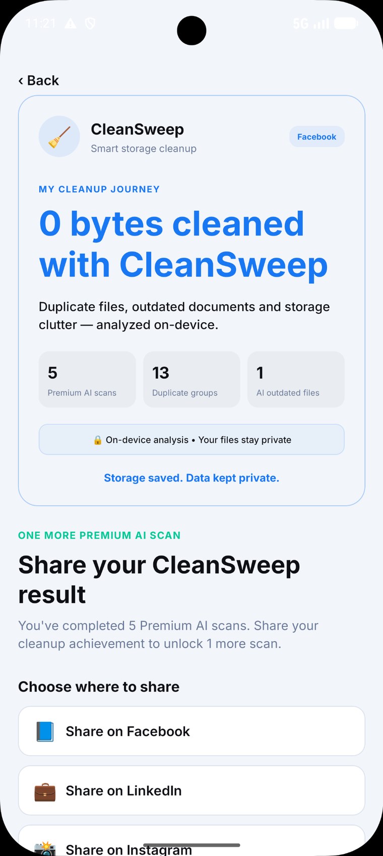 CleanSweep share to unlock Premium AI screen