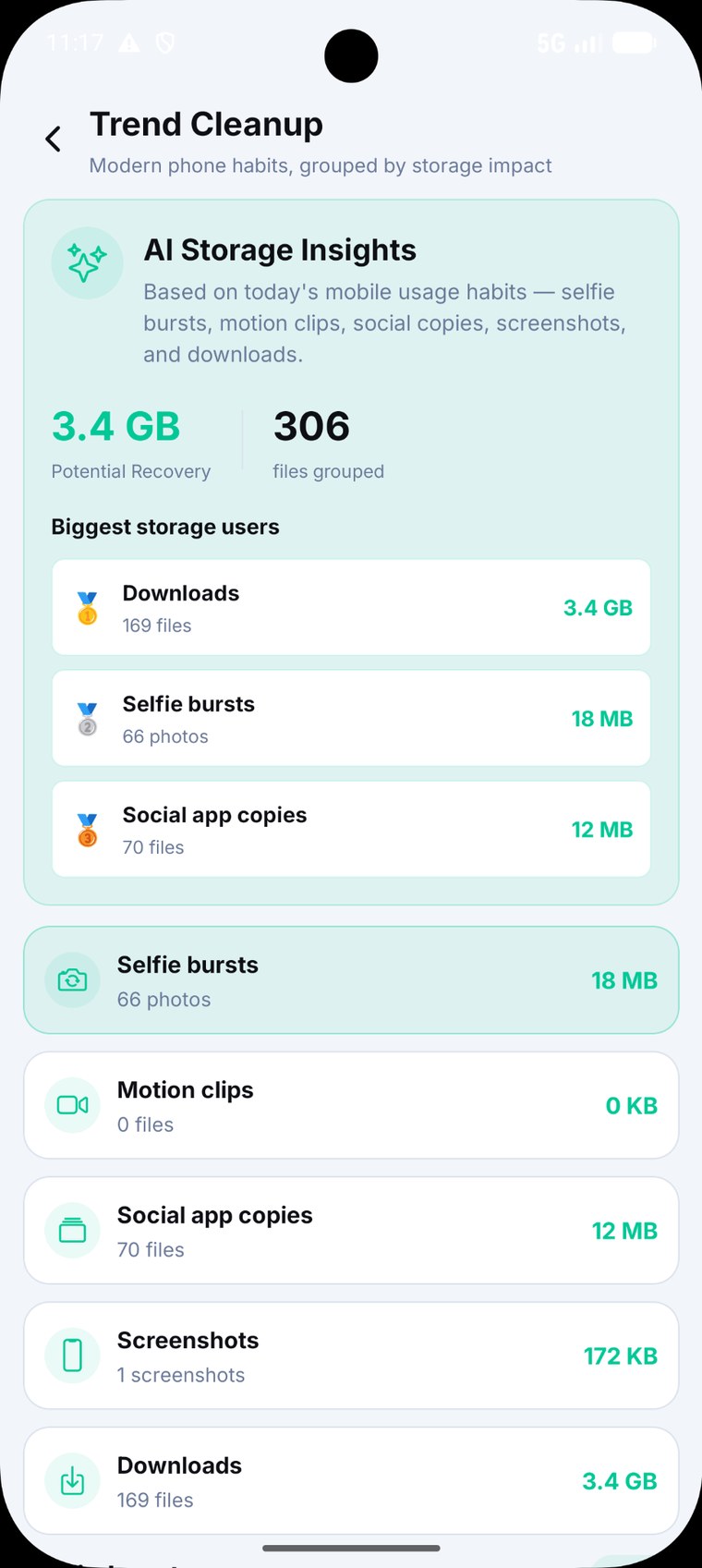 CleanSweep trend cleanup screen